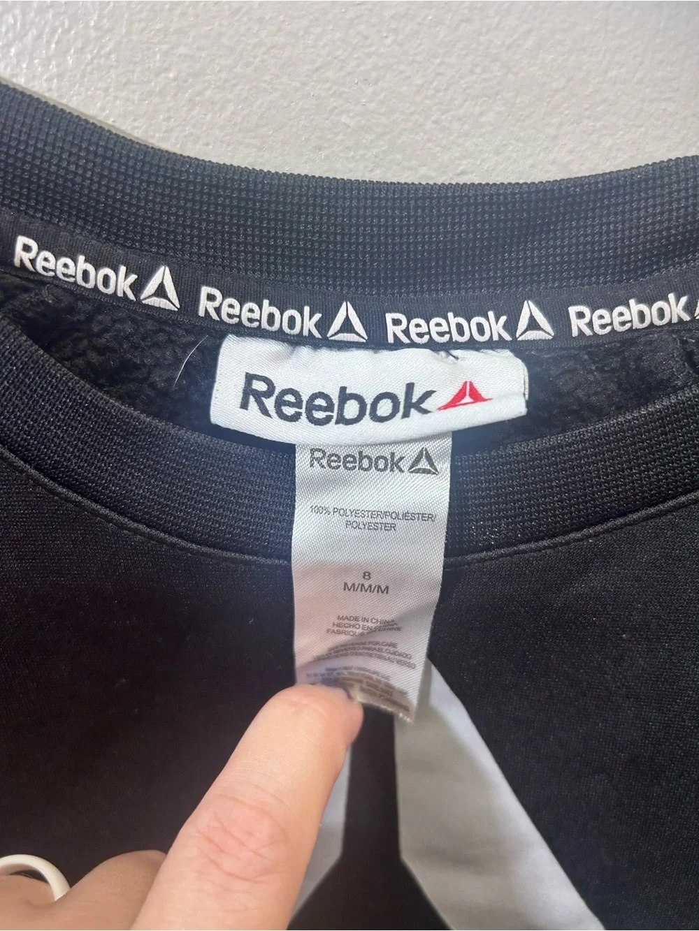 Reebok Men’s Black Crewneck Sweatshirt with White Logo
